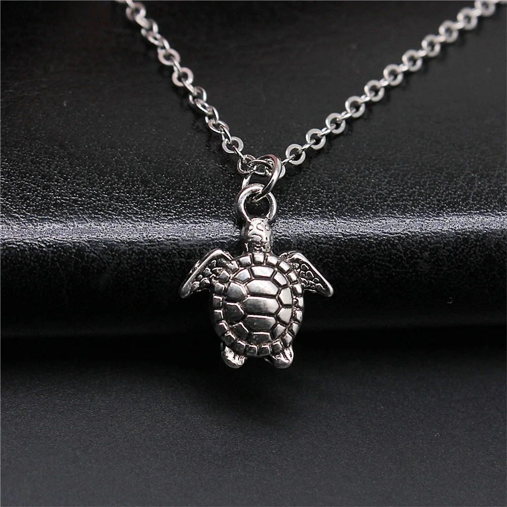 Drop Shipping Antique Silver Color 14x16mm Sea Turtle Necklaces Short Chain Choker Necklaces