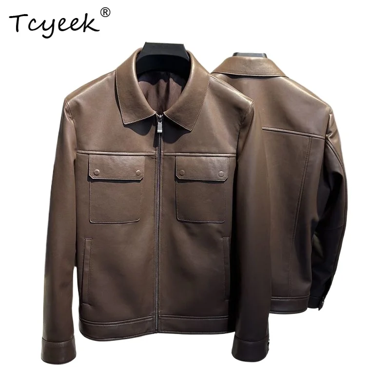 

Tcyeek Top Layer Cowskin Spring Autumn High End Trendy Lapel Short Men's Genuine Leather Jacket Chaqueta Cuero Hombre 가죽 자켓