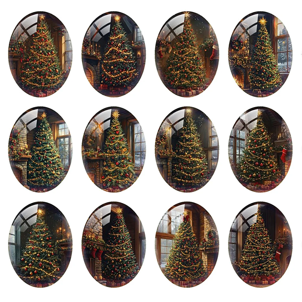

10pcs/lot Christmas X-mas Tree Jingle Bell Star Socks Oval Photo Glass Cabochon Flatback Demo Cameo Diy Jewelry Making