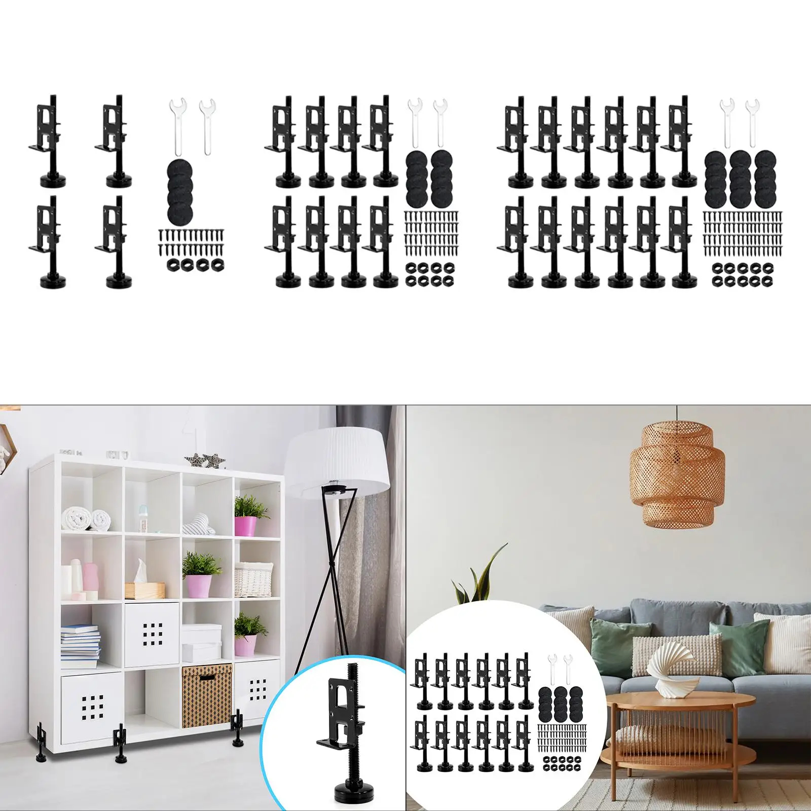 

Adjustable Leveling Feet with Screws Lock Nuts and Wrench Portable Furniture Leg Levelers for Shelving Units, Cabinet, Table