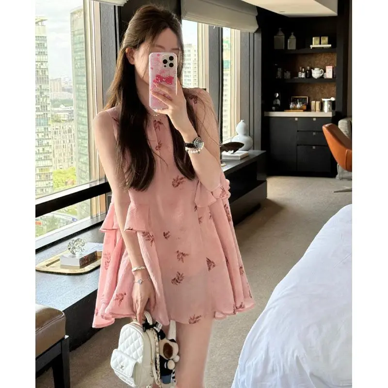 Vestido sin tirantes con estampado floral dulce y picante Vestido de verano femenino y elegante