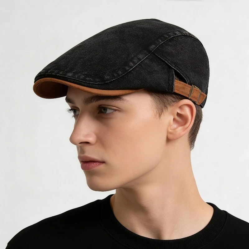 1-peca-lavada-jeans-macio-retro-casual-primavera-outono-versatil-cor-bloco-boina-chapeu-fivela-ajustavel-para-homens-e-mulheres