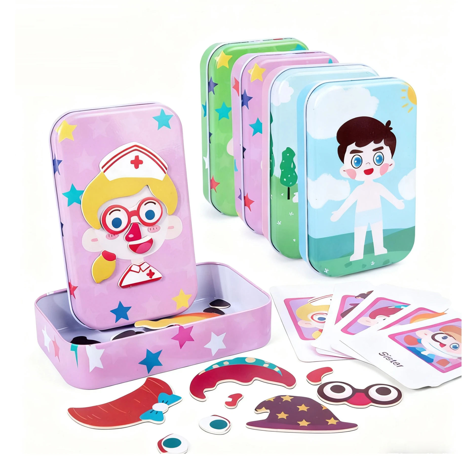 مجموعة لعب التظاهر المغناطيسية للفتيات، لعبة تلبيس الخيال ولعبة للأولاد والبنات لعبة مونتيسوري مع علبة حديدية #1