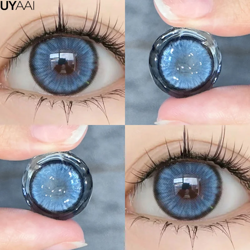 UYAAI 1 Pair Color Contact Lenses Blue Eye Color Lenses Green Colored Lens Disposable Korean Fashion Lenses with Diopters