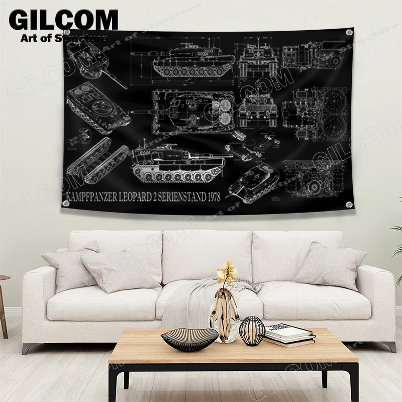 Leopard 2 Tank Banner Flag Poster Wall Art Decoration Design Decor Vintage Rero Structure Chart Garage Pub Club Bar Study