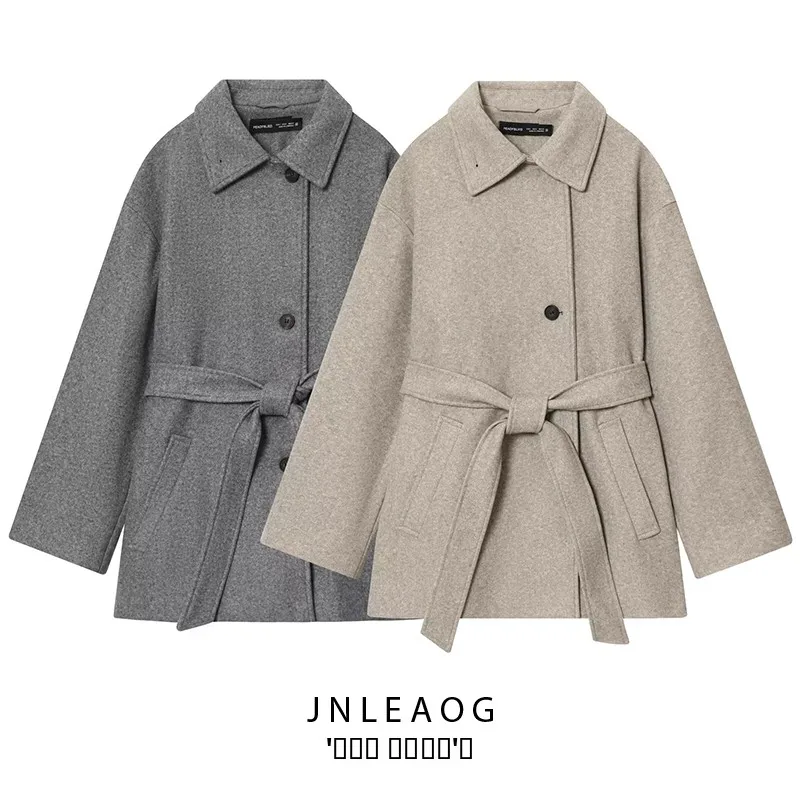

Faionable Soft Collar Double Layered Women's Coat JNLEAOG Autumn New Sle Street Sle Long Sve Polyester Fiber Coat