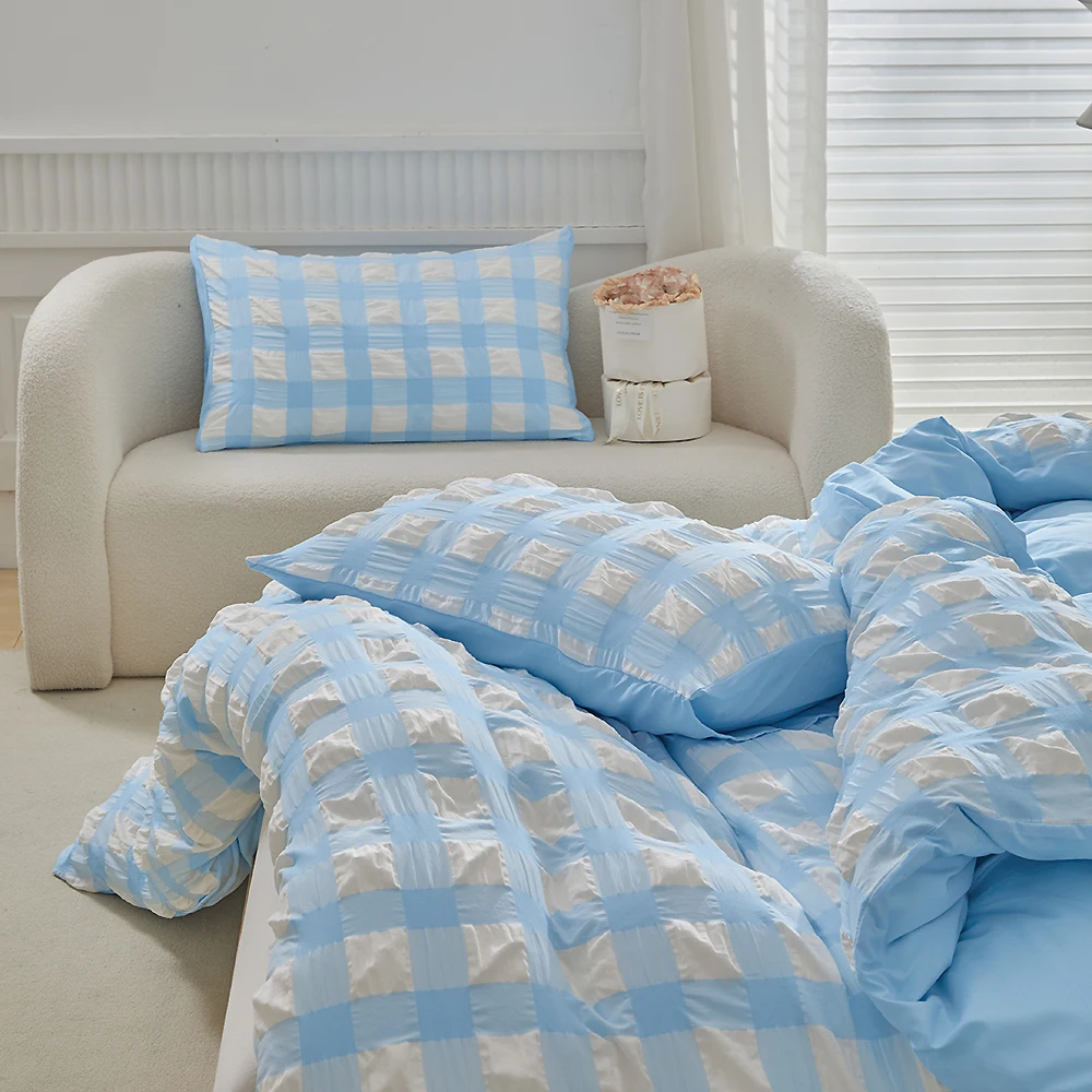 Duvet Cover Bedding Set Twin Full Queen King Size 135x200 Nordic Quilt Cover 240x220 Double Single Grid Puff Bed Linen 200x200