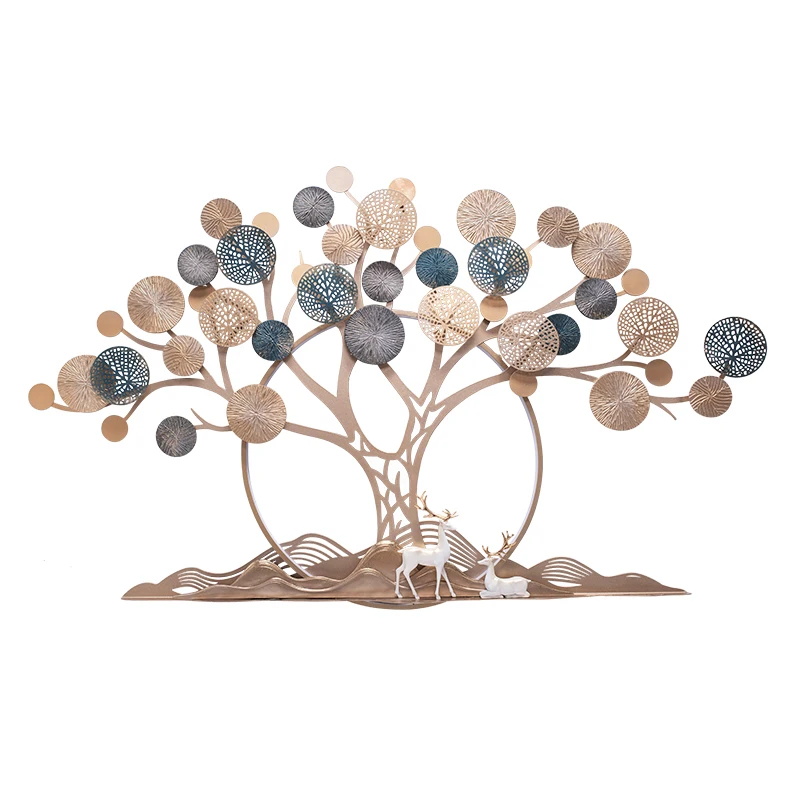 3D interior tree element decorative iron wall art decorative pendant with light