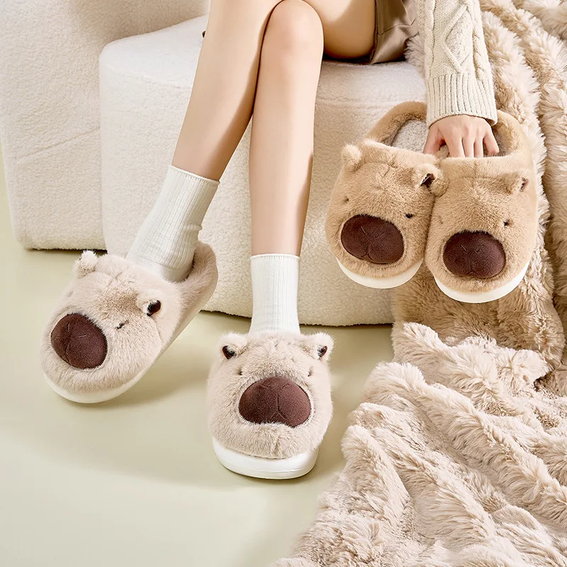 Pantofole in cotone da donna calde per interni invernali per la casa nuove simpatiche pantofole in peluche con orsetto comode pantofole pelose da