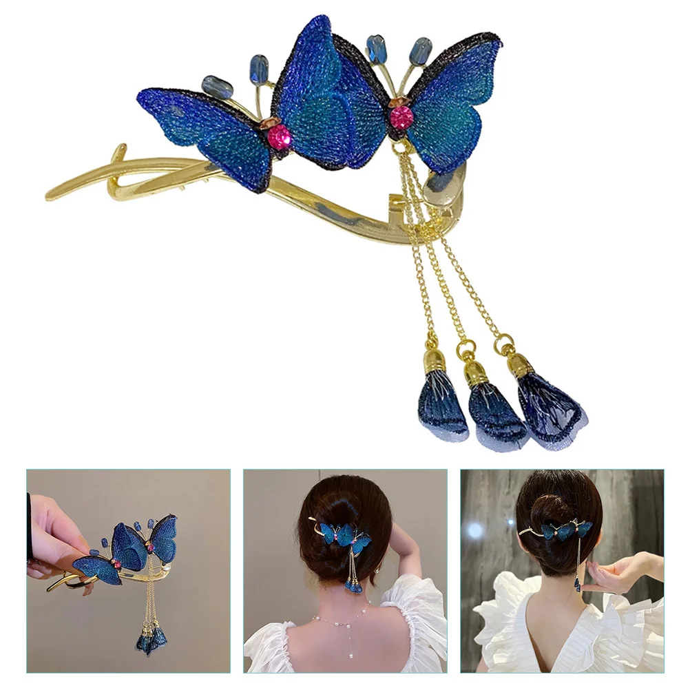 

Butterfly Embroidered Hair Clip Tassel Clips Sturdy Lasting Alloy Rhinestone Elegant Daily Dressing Charm Eye Catcher Wide