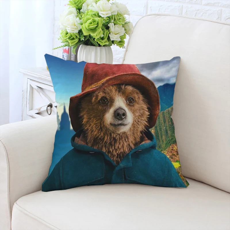 45x45cm Cute Pillow Cover P-Paddington Bear Double sided Printed Customized Sofa Cushion Cover Headrest Chair Waist Cushion