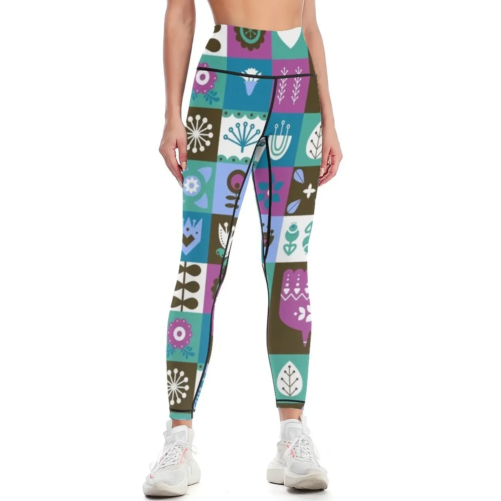 Scandinavian Midcentury Modern Composition With Birds And Flowers Leggings gym's sportswear harem pants Womens Leggings