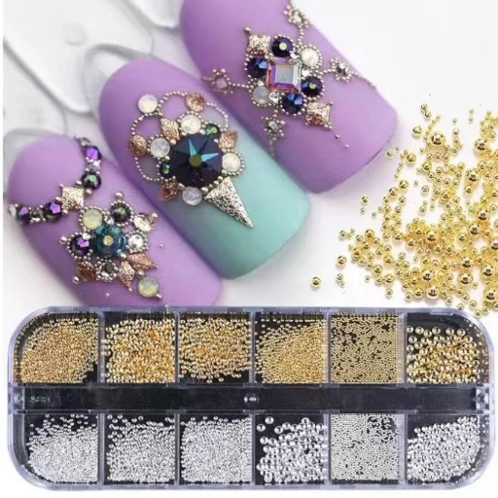 Halbe Perle DIY Nagelzubehör Nagelzubehör Kleine Stahlkugeln Gold und Silber Box Set