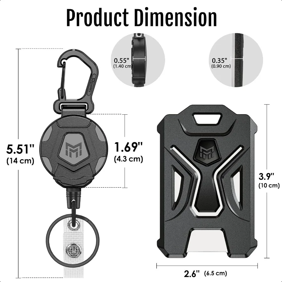 2 pacote retrátil titular do crachá mosquetão resistente chaveiro tático titular do cartão de identificação com 31.5 retrátil crachá carretel preto