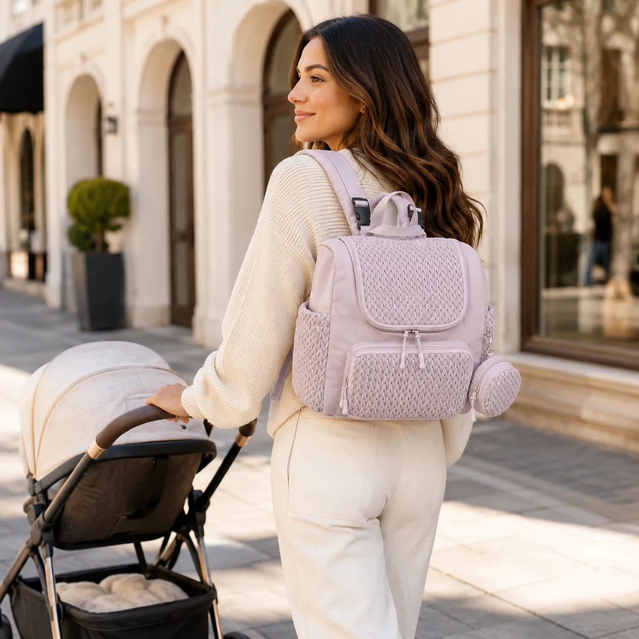 Fashion Woven Diaper Backpack Large Capacity Baby Bag with Stroller Straps Waterproof Multi Pocket Maternity Travel Backpack for