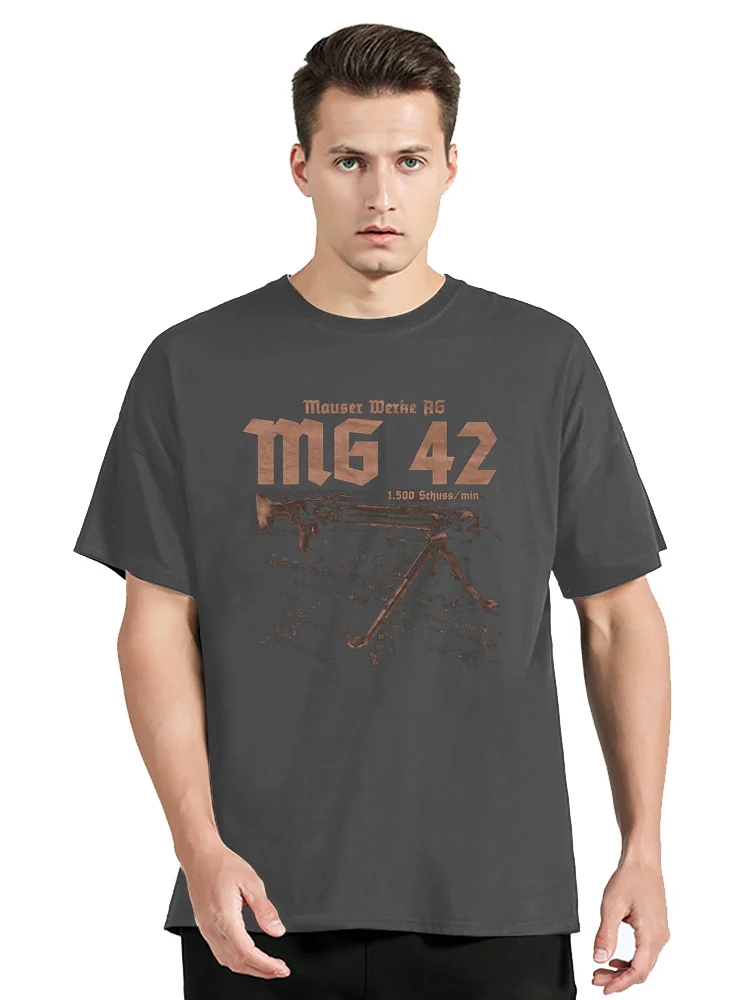 Funny Wehrmacht MG42 Anatomy Printed T-Shirt Summer Cotton Short Sleeve O-Neck Men T Shirt Clothing Oversized tops