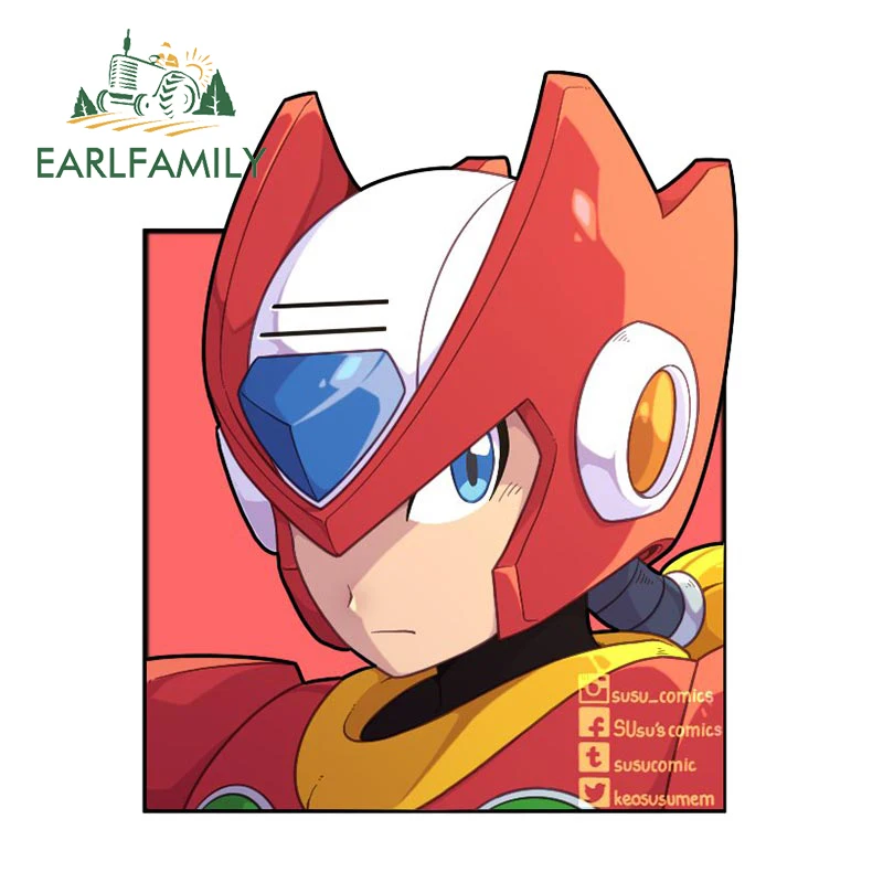 EARLFAMILY 13cm for Mega Man Cartoon Car Sticker Occlusion Scratch Surfboard Caravan Decal Waterproof Humorous Car Accessories