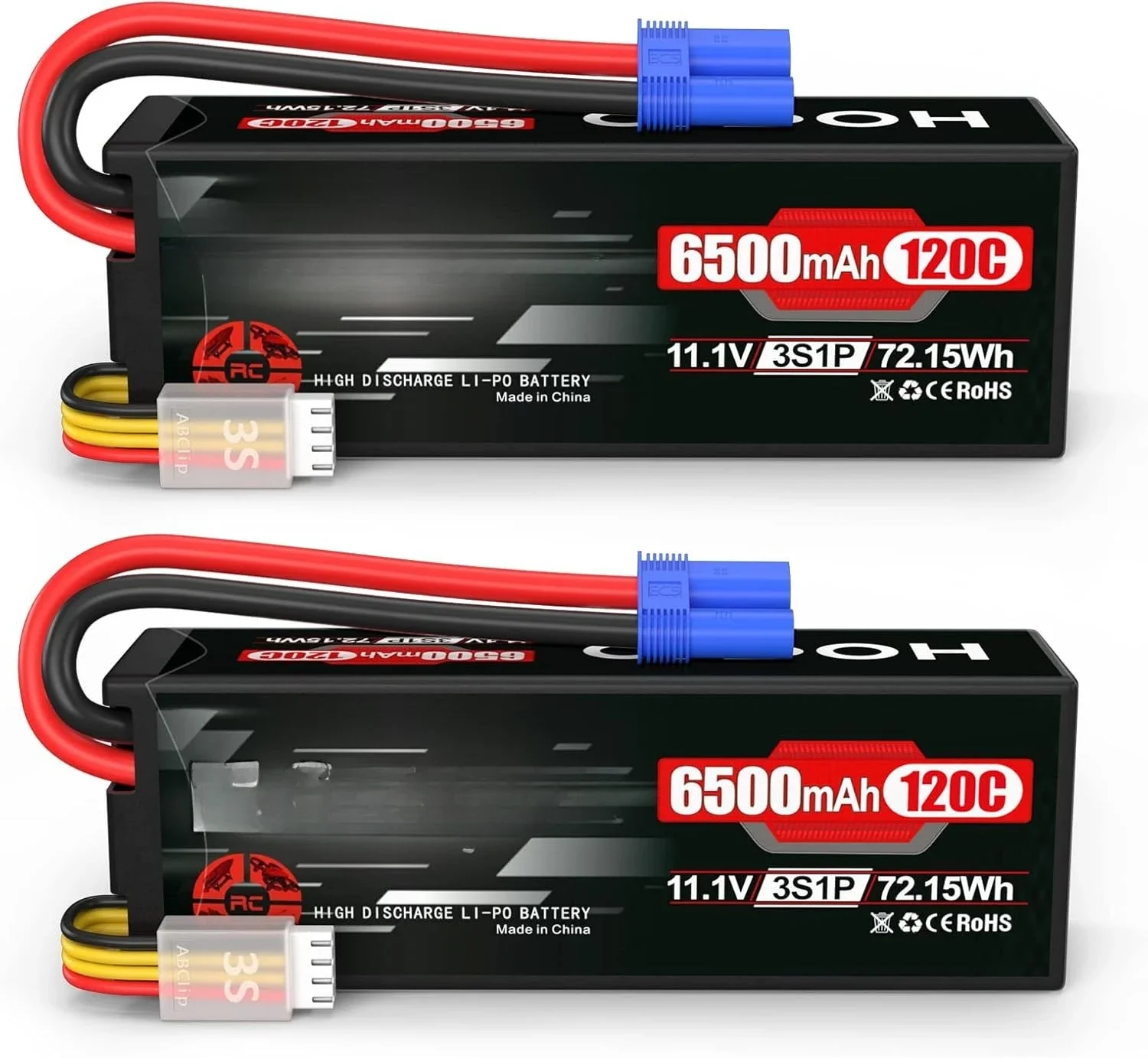 

3S 11.1V Lipo Battery 6500mAh 120C RC Lipo Batteries Hard Case EC5 Plug Compatible with 1/8 1/10 Scale Vehicles (2 Packs)