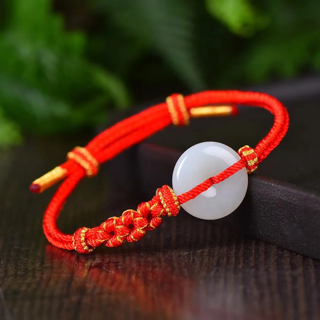 

Hetian Jade Hand-woven Peace Buckle Bracelet Jewelry