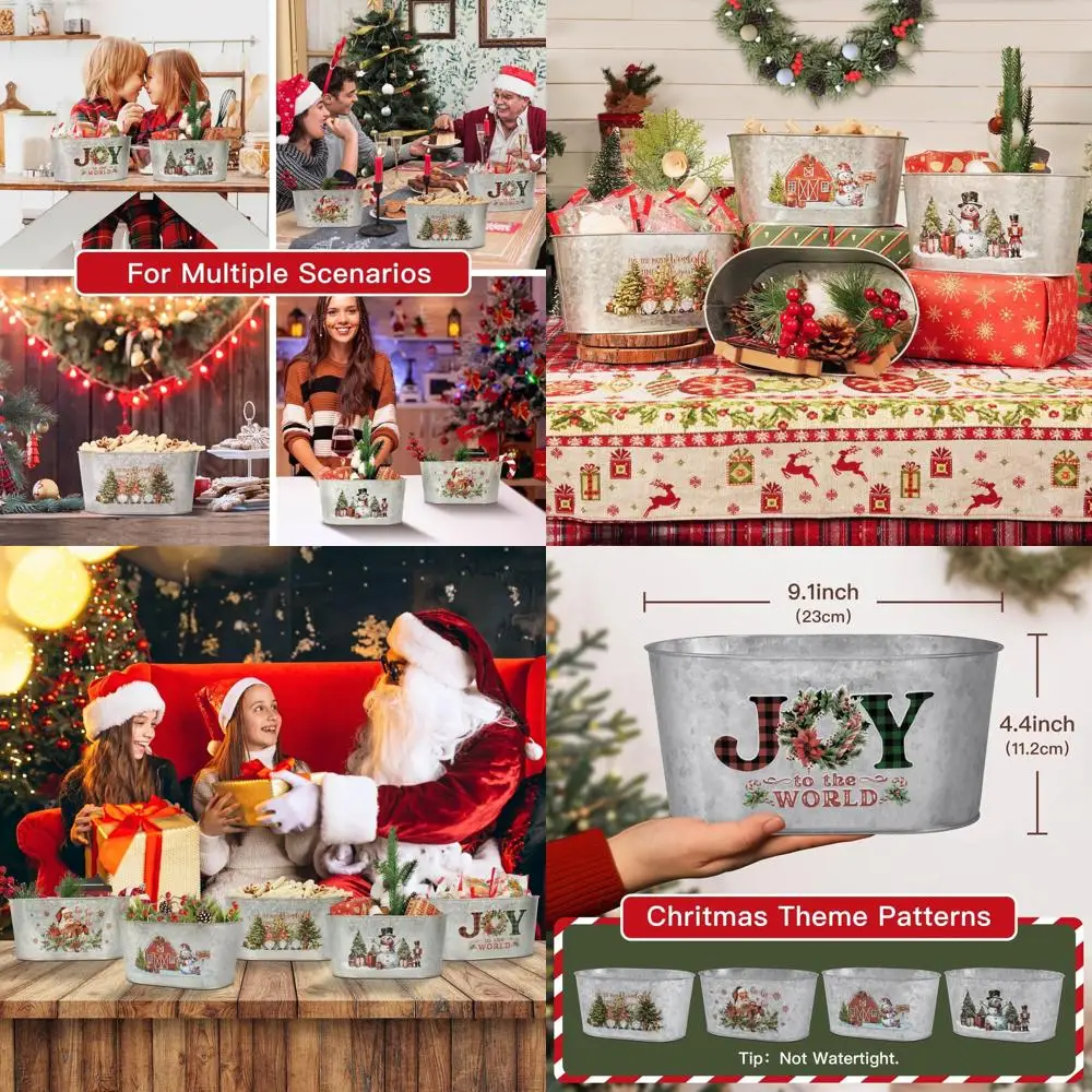 

Set of 5 Small Galvanized Christmas Decor Buckets for Party Centerpieces and Home Storage