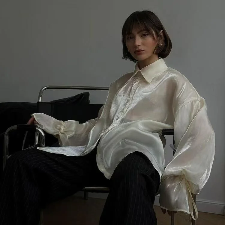 

Сексуальный прозрачный свободный расклешенный све irt с длинным воротником све све средней длины, однотонный женский костюм премиум-класса для поездок на работу