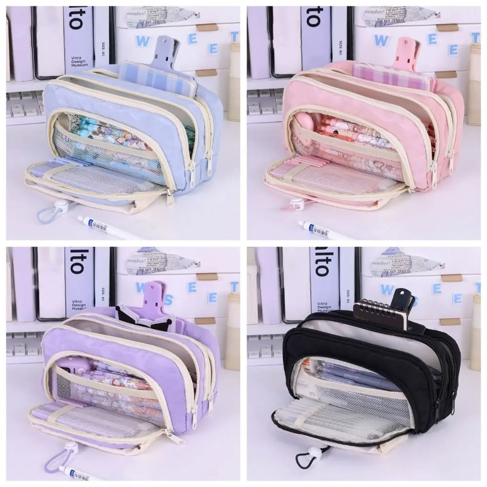 

Large Capacity Drawstring Pen Bag Five Layers Waterproof Pen Organizer INS Front Pocket Pen Storage Bag Children