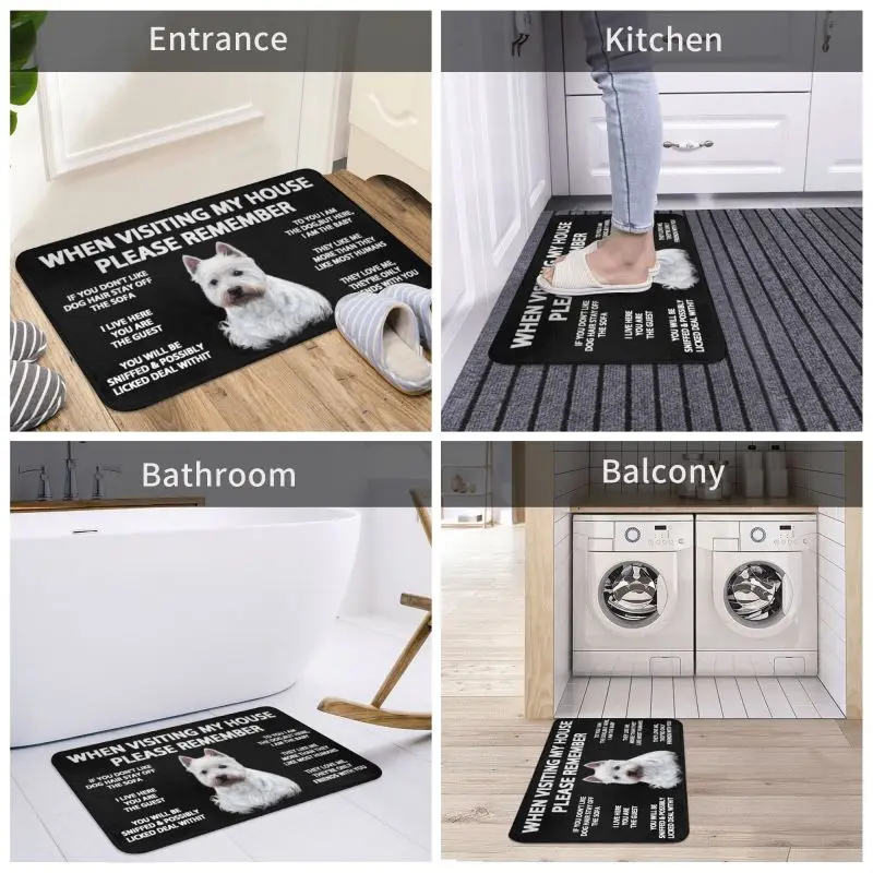 West Highland White Terrier Dog Floor Door Kitchen Bath Mat Anti-Slip Outdoor Westie Puppy Doormat Toilet Entrance Carpet Rug