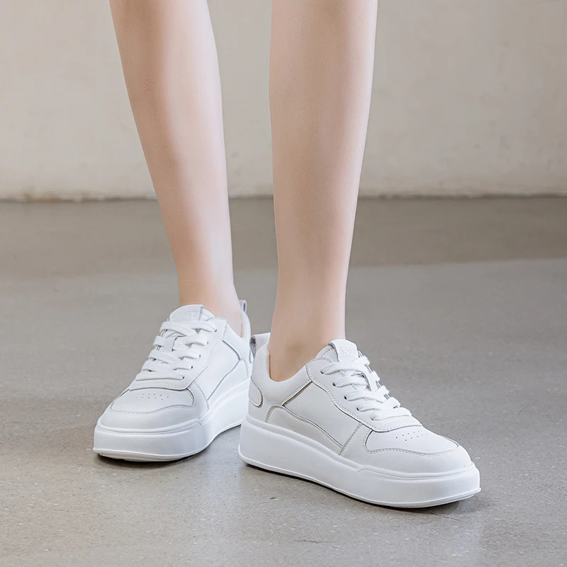 

DIMANYU Women Sneakers 2026 Spring New Genuine Leather Casual Sneakers Women Flat Large Size Lace-Up Hollow-Out Women’s Shoes