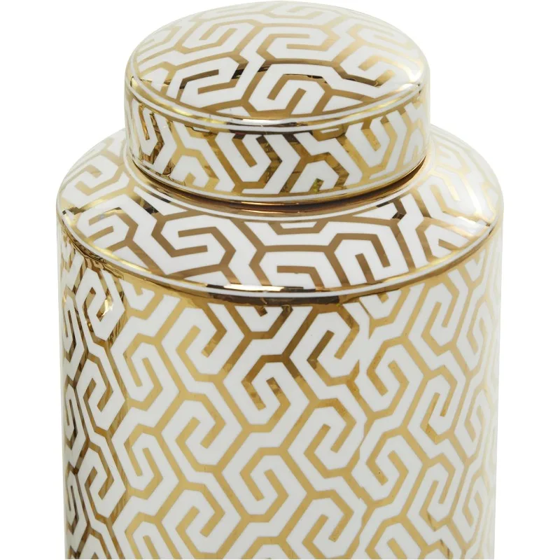 

Ceramic Geometric Living Room Decorative Jars Decorative Container with White Accents, Set of 2 Jar with Lid 14", 12"H, Gold