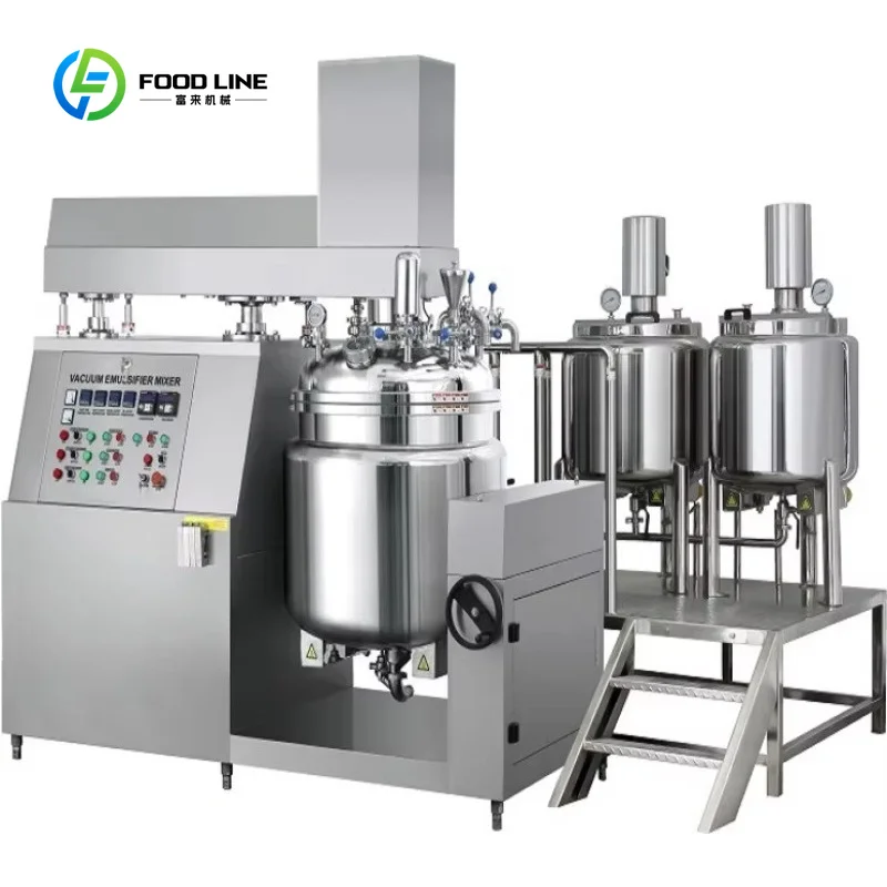 Customized Tilting Vacuum Homogenizing Emulsifier with Water Oil Phase Tanks Sanitary Stainless Steel for Cosmetic Food