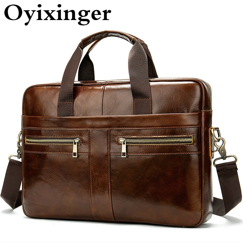 OYIXINGER Men\'s Genuine Leather Briefcase Man Business Laptop Bag Natural Leather Messenger Bags 2024 New Shoulder Bag For Male