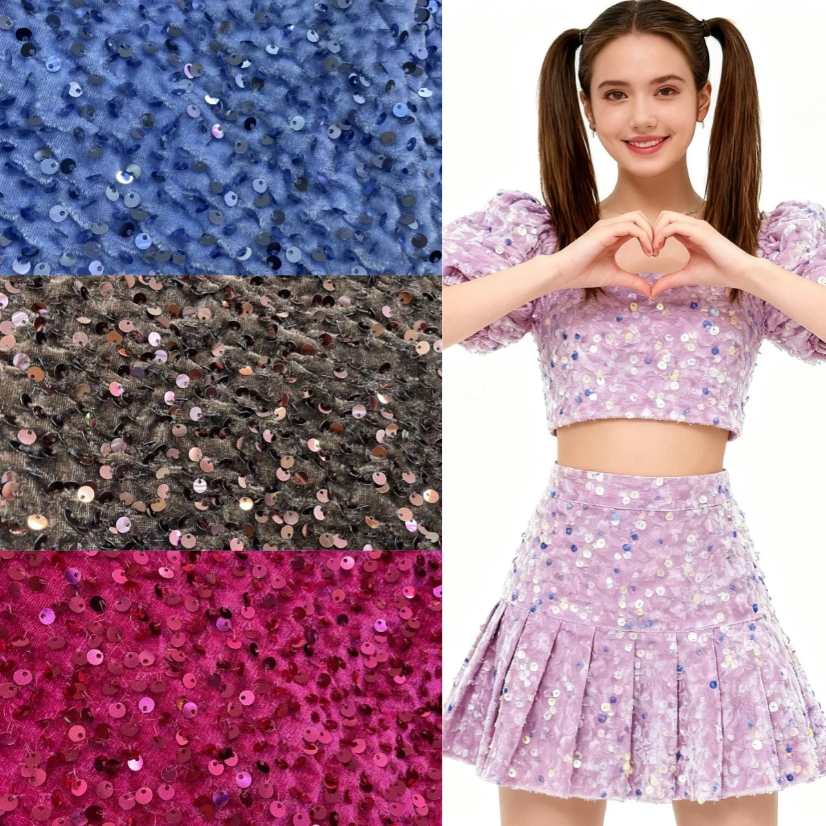 

Autumn and winter velvet three-dimensional sequins foam embroidered beads piece non down elastic fabric performance clothing