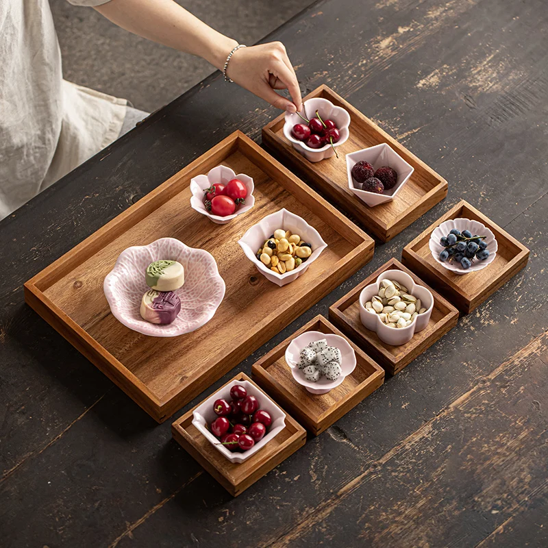 Erfrischungstablett aus massivem Walnussholz, Kamintee, Snack, Liugongge-Teller, Retro
