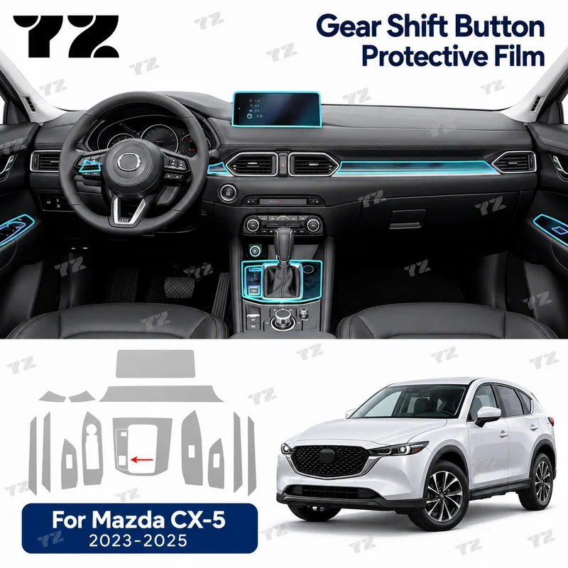 YZ Gear Shift Button Protective Film For Mazda CX-5 2023-2025 Invisible TPU Interior Full Set Car Accessories