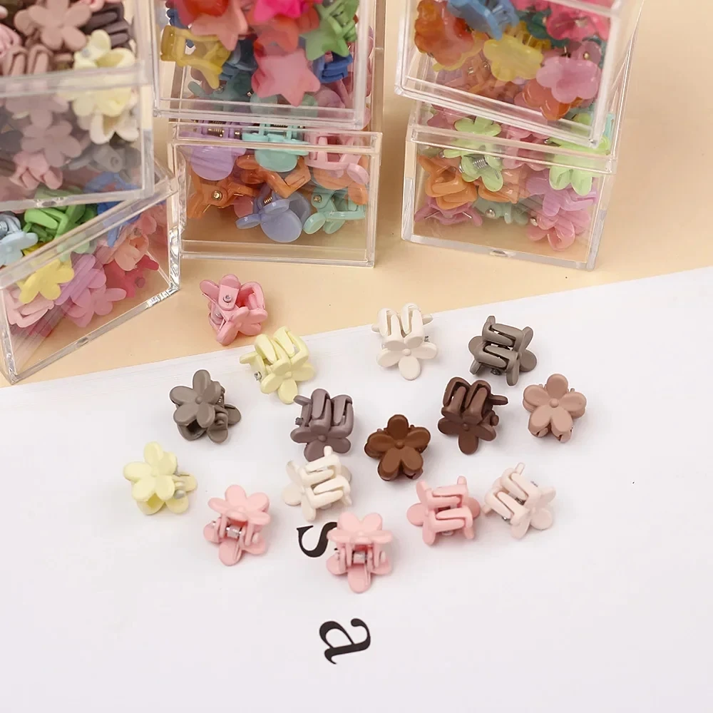 50pcs Random Color Solid Cute Flower Y2K Small Hair Claw Lovely Hair Decorate Clips Hairpins Kids Sweet Hair Accessories