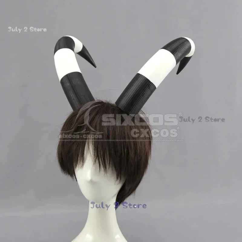 Blitzo Cosplay Hörner Anime Helluva Cos Boss 22 cm Schwarz Weiß Biegung Hörner Blitzo Prop Frauen Männer Halloween Cosplay Prop