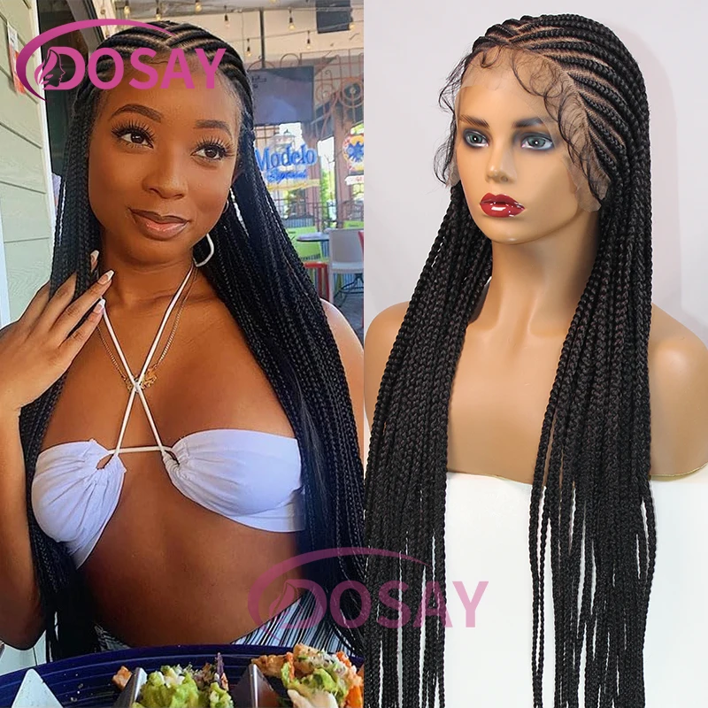 Synthetic 36 Inch Cornrow Braid Wig Knotless Tribal Middle Part Braids Goddess Wig For Women Full Lace 13×8 Crochet Braided Wigs