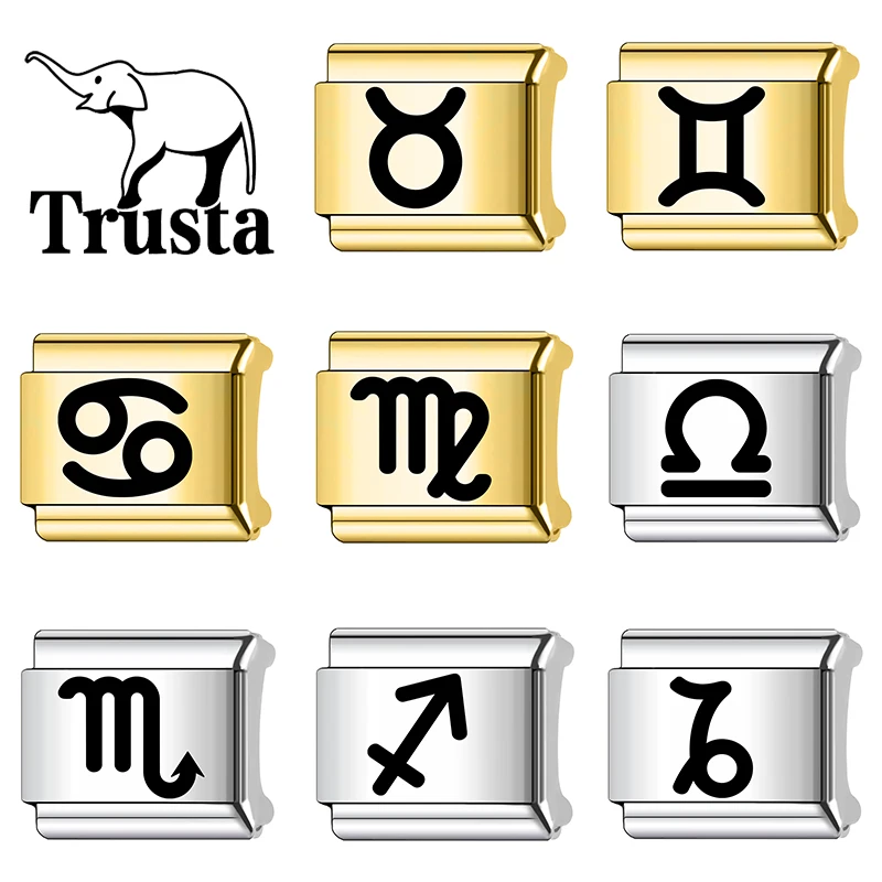 Trusta Simple Zodiac signs Charms for italian bracelet Jewelry Removable Stainless Steel Accessories DIY Making Wholesale N797