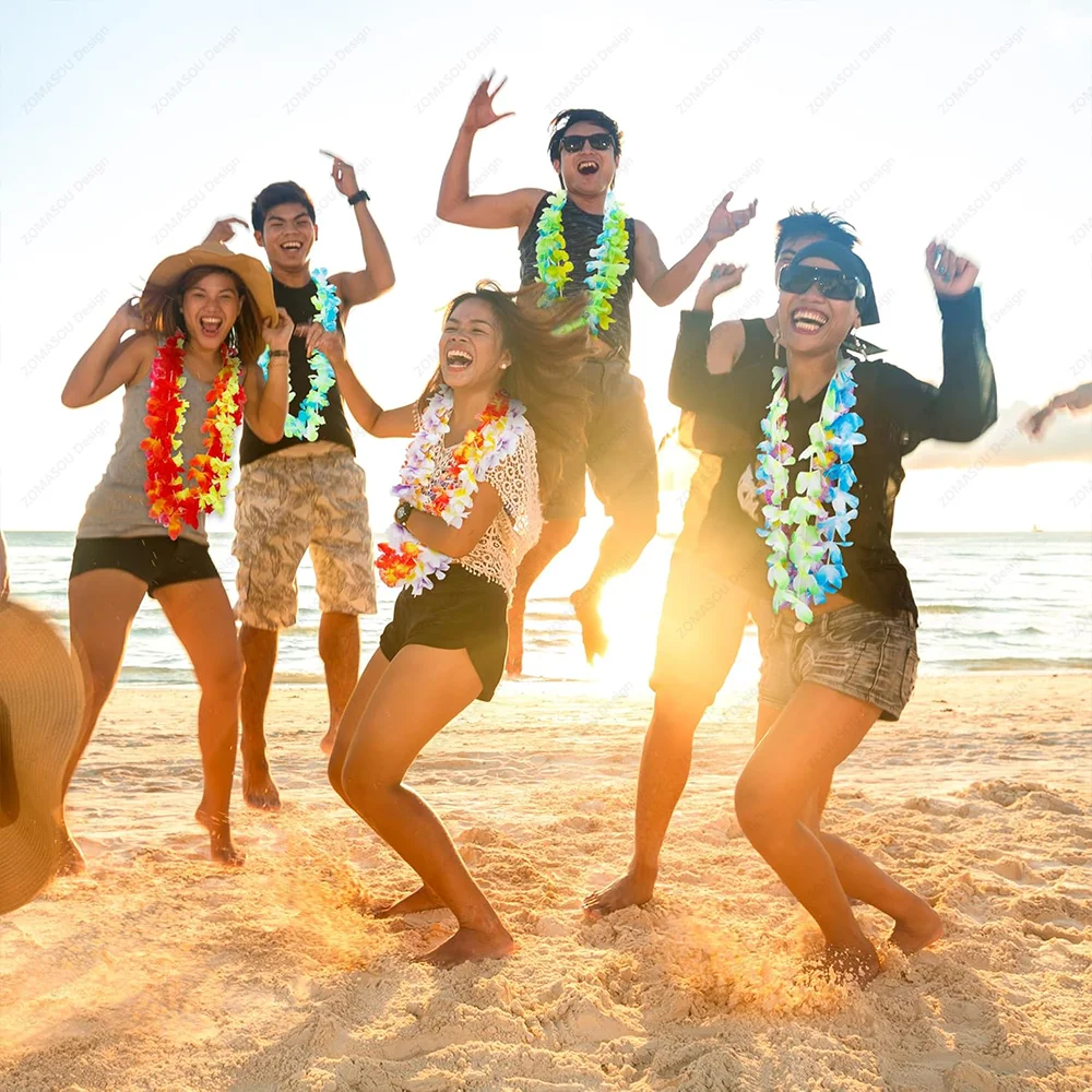 1–150 Stück hawaiianische Leis Bulk hawaiianische Blumen-Halskette, Sommer-Tropen-Girlande, Geburtstagsparty-Dekoration, Luau-Hochzeit, künstliche Blume – Detail 8