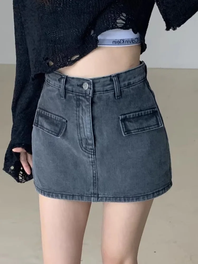 

Retro ket Design High Waist A-Line Skirt Women's Jeans Skirt Versatile Summer Chic Commute Sle ort Skirt