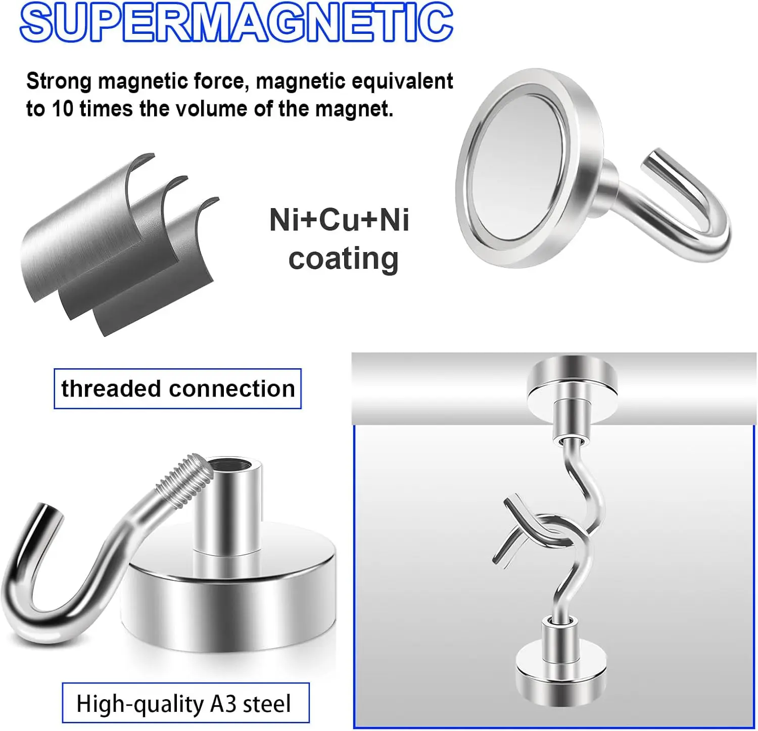

Magnetic Hooks Heavy Duty 30lb Strong Magnet with Hook for Hanging Neodymium Magnet Hooks for Cruise Cabin Kitchen Fridge Classr