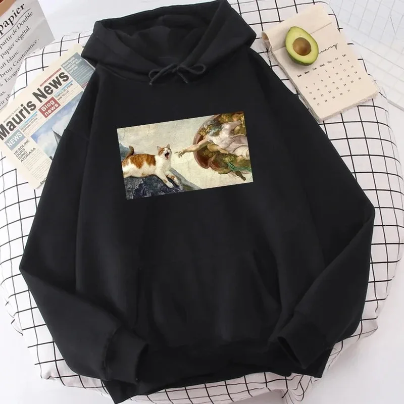 Die Schöpfung Adams Druck 2025 Herbst und Winter Damen Hoodies Fleece Lässiger Sweatshirt Mode Lockerer Pullover Kleidung