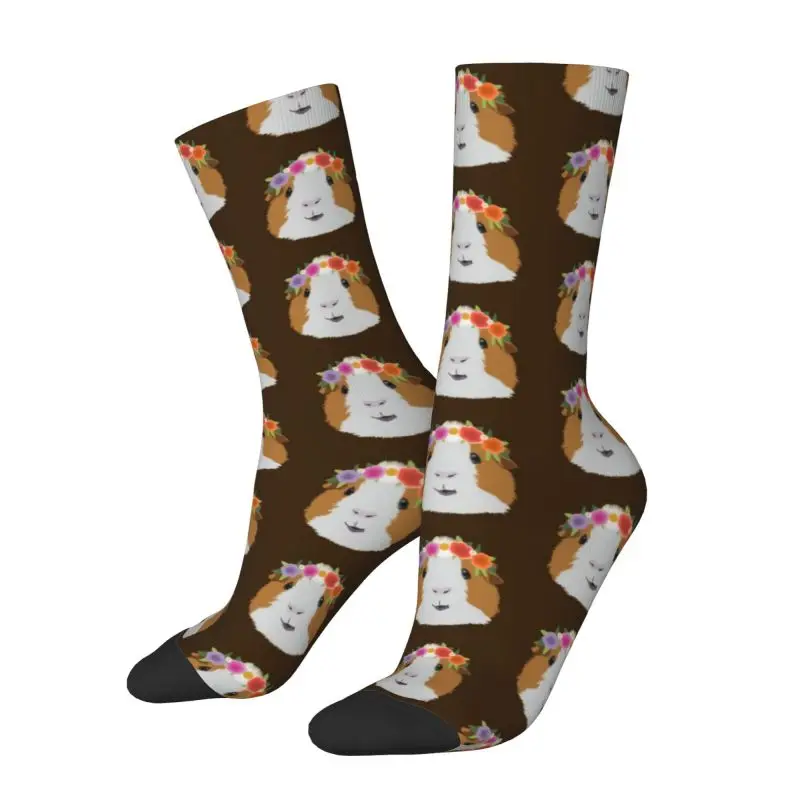 

Flower Crown Guinea Pig Mens Crew Socks Unisex Funny 3D Printing Domestic Cavy Dress Socks