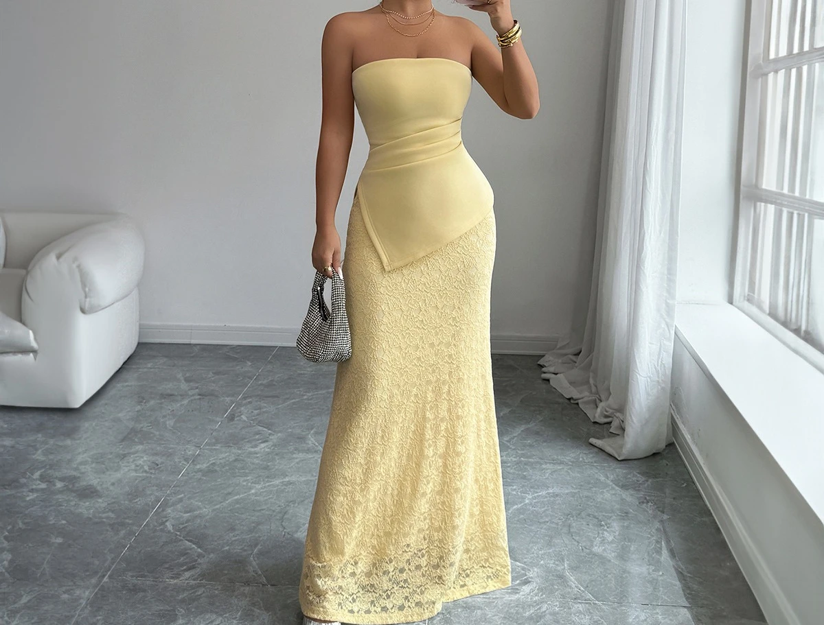 

Elegant Style Strapless Hip Hugging Long Skirt Dress for Women Autumn/winter 2025