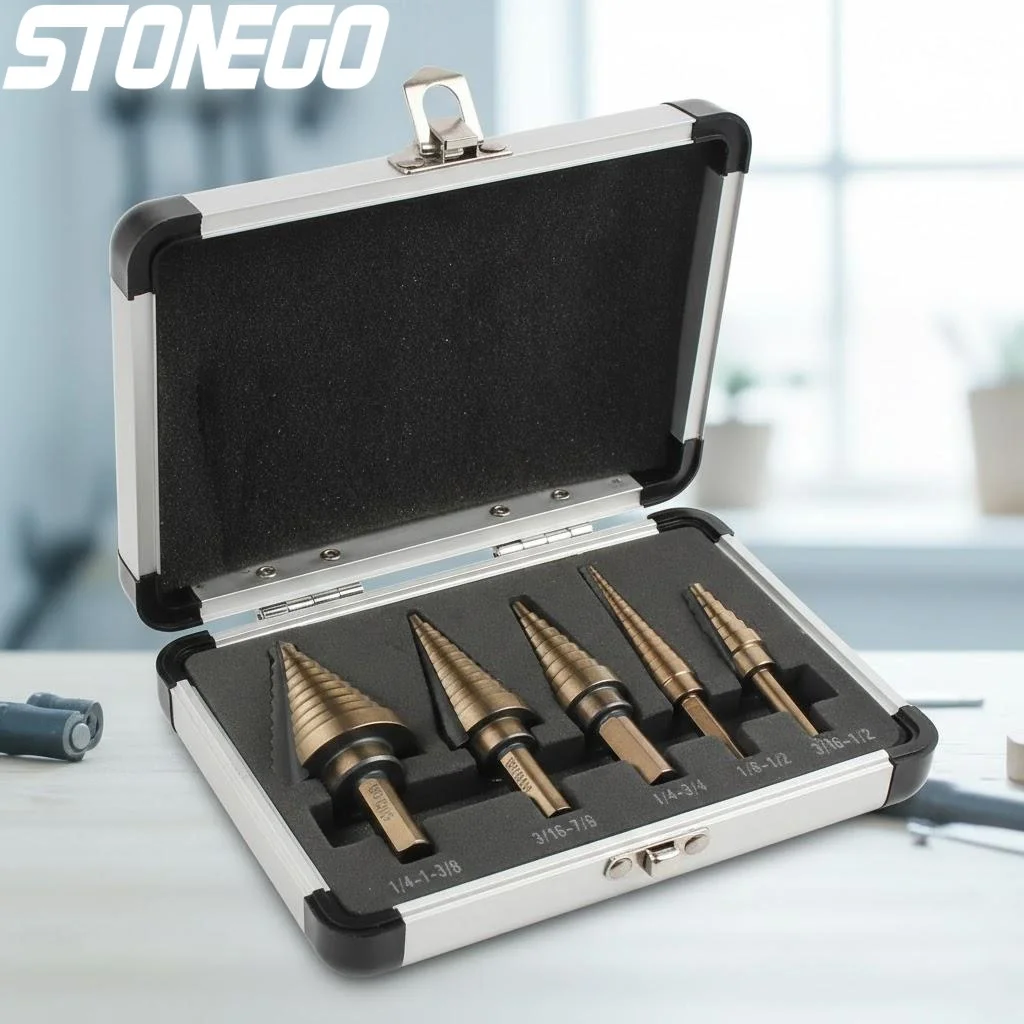 

5pcs Step Drill Bit Set HSS Cobalt Titanium Carbide Conical Punch Tool 50 Size Perforated Metal Woodworking Cutting Tools