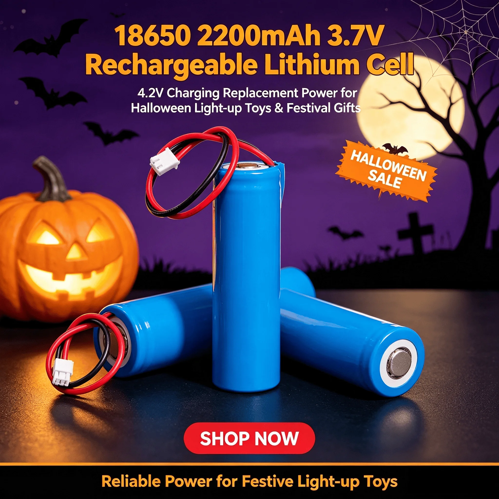 18650 2200mAh 3.7V Rechargeable Lithium Cell, 4.2V Charging Replacement Power For Halloween Light‑up Toys & Festival Gifts
