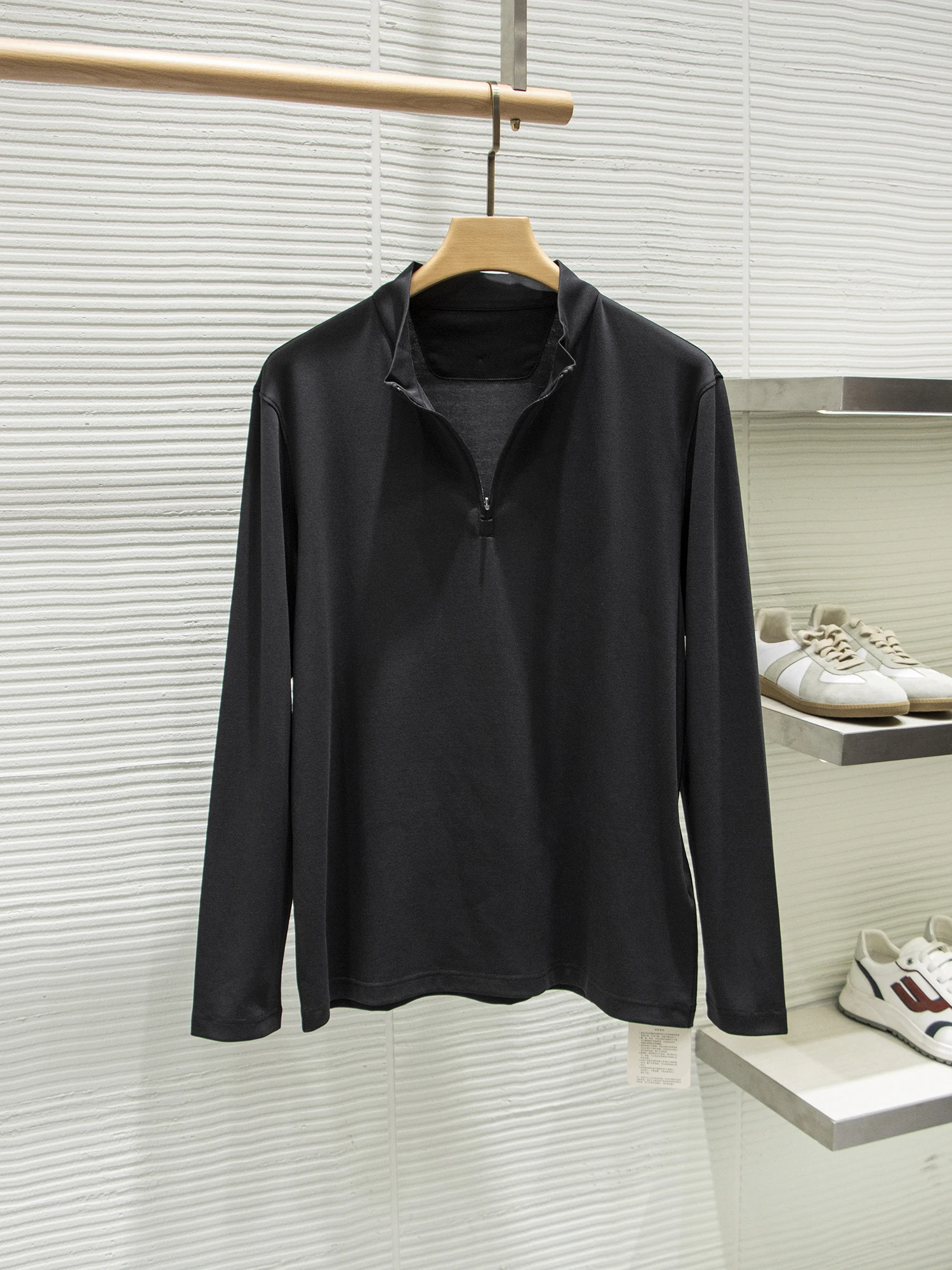 Cloud-Like Soft Touch Men's Stand Collar Open Front Sport Long Sleeve T-Shirt Fashionable Urban Style Standard Fit Daily Wear