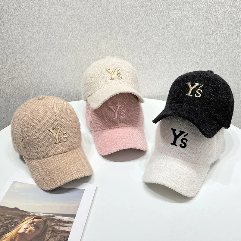 

Korean version hat, women's YS embroidered letter baseball cap, winter versatile new item, small face, warm and hard top, men's