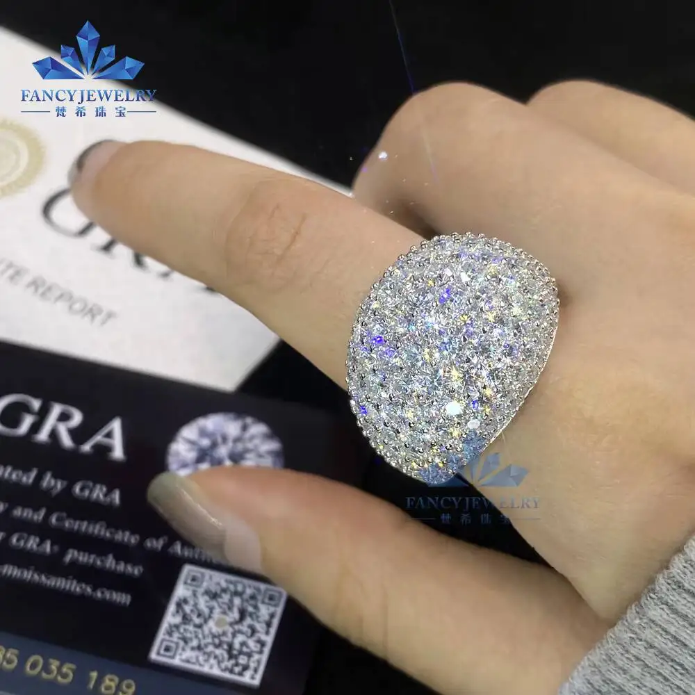 2026 NEW 925S Men's Cuban Ring Full Diamond Moissanite Iced Melee Half Circle Hip Wedding Ring with GRA Certificate
