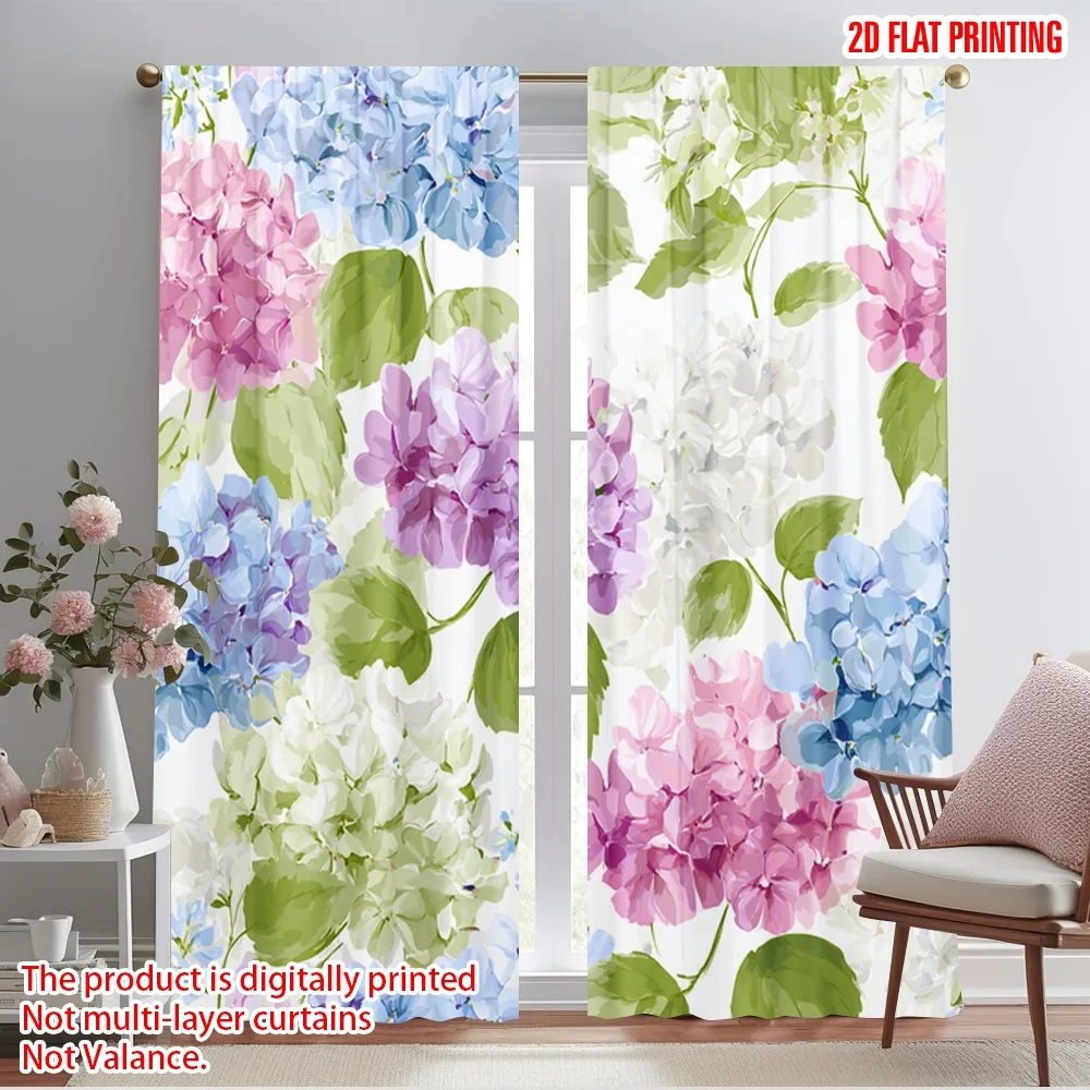 2pcs,2D plane printing Popular Curtain Panels Hydrangea Blossom Ballet Versatile Durable Polyester (without rod) Decorations